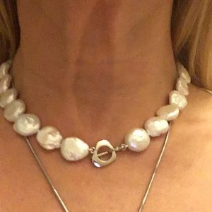 White iridescent bead choker